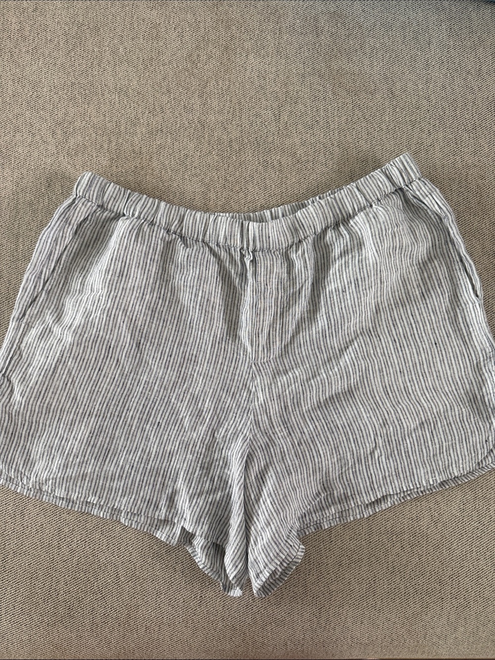 Madewell Blue and White Striped Linen Women's Shorts
